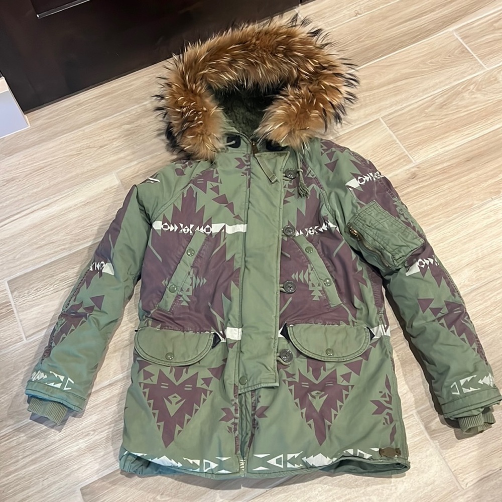 Ralph Lauren Denim & Supply Parka XS fur hood Aztec Tribal print southwestern